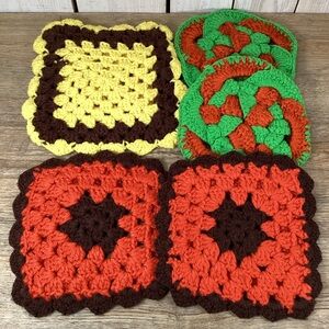 5 Vintage Hand Crocheted Pot Holders Hot Pad Trivet Granny Grannycore Set